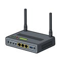 Black wireless router illustration with two antennas, featuring front indicator lights in Royalty Free Stock Photo