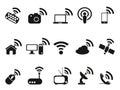 Black wireless technology icons set