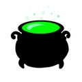 Black Witch cauldron with bubbling green liquid on a white background
