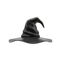 Black witch hat with a wide, wavy brim and pointed crown in a simple 3D render on white Royalty Free Stock Photo