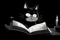 Black Witch\'s Cat reading the Book of Dark Magic.