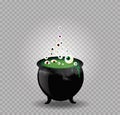 Black witch steaming pot cauldron with green boiling potion eyeballs isolated. Royalty Free Stock Photo