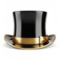 Black wizzard top hat with golden bow isolated on clean and white background Royalty Free Stock Photo