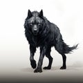 Detailed 2d Black Shuck Wolf Art On Isolated White Background