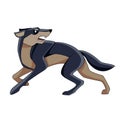 Black wolf runs away from danger. Cartoon character of a dangerous mammal animal. A wild forest creature with dark fur Royalty Free Stock Photo