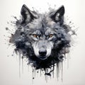 Black Wolf\'s Head: A Dark And Emotive Watercolor Splatter Painting