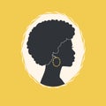 Face of a dark-skinned woman in profile. Silhouette of the Head of a Black woman. Graceful Silhouette for your design.