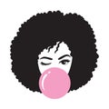 Black Afro Woman Blowing Bubble Gum