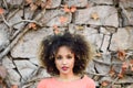 Black woman with afro hairstyle standing in an urban park Royalty Free Stock Photo