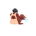 Black woman back, sitting in swimwear, relaxing on summer holiday. African-American girl backside in swimsuit, enjoying