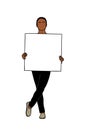 Black Woman with blank advertising banner vector. Royalty Free Stock Photo