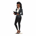 black woman in business suit reading vector isolated illustration