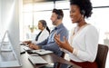 Black woman, call center and consulting for telemarketing, customer service or support at office desk. African American Royalty Free Stock Photo