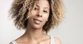 Black woman with curly afro hiar portrait