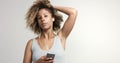 Black woman with curly afro hiar portrait