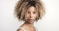 Black woman with curly afro hiar portrait