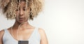 Black woman with curly afro hiar portrait