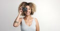 Black woman with curly afro hiar portrait