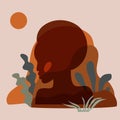 Black woman face profile, geometric, natural shapes, minimal fashion concept Abstract tropical leaves, person in neutral colors