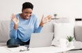 Black woman having video call using laptop and talking Royalty Free Stock Photo