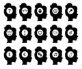 Black woman head silhouettes icons with different thoughts isolated on white background, vector illustration Royalty Free Stock Photo