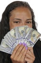 Black woman Holding 100 Dollar Bills