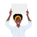 Black woman holding empty blank white sign above her head Royalty Free Stock Photo