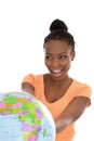 Black woman holding a globe in her hands Royalty Free Stock Photo