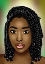 Black woman illustration with braids for hairstyle