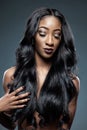 Black woman with long luxurious shiny hair Royalty Free Stock Photo