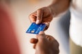 Black woman paying with credit card Royalty Free Stock Photo