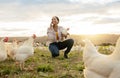 Black woman, phone call and countryside on chicken farm with smile for live stock in the outdoors. Happy African Royalty Free Stock Photo