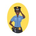 Black woman police in working uniform