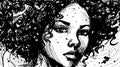 Woman portrait in hand drawing or engraving style. 60s styled beautiful comic book character in black and white.