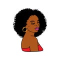 Black woman with a pretty face. African American girl. Afro hairstyle portrait. Vector illustration on white isolated background. Royalty Free Stock Photo