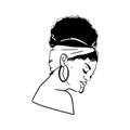 Black woman with a pretty face. African American girl. Messy bun hairstyle, bandana. Vector illustration on white isolated Royalty Free Stock Photo