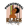 Black woman with a pretty face. African American girl. Short Afro Hair. Quote- Phenomenal black woman. Vector illustration on Royalty Free Stock Photo