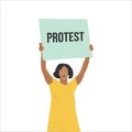 a black woman protests with a poster