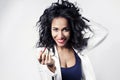 Black woman with red lipstick smile to camera Royalty Free Stock Photo