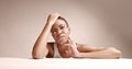 Black woman with a short haircut in studio shoot