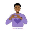 Black woman show heart hands gesture vector illustration. Inspire inclusion iwd 2024 sign and theme. Royalty Free Stock Photo