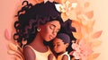 Black woman with small child, spring illustration, generative AI.