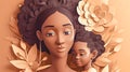 Black woman with small child, spring illustration, generative AI.