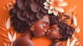 Black woman with small child, spring illustration, generative AI.