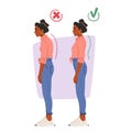 Black Woman With Standing In Bad Posture, Slouched With Rounded Shoulders. Good Posture, Upright, Shoulders Back Royalty Free Stock Photo