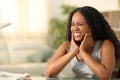 Black woman suffering tmj at home Royalty Free Stock Photo