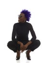 Black Woman In Sunglasses Is Squating And Looking Away, Isolated Royalty Free Stock Photo