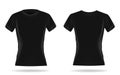 Black woman t-shirt realistic mockup set from front and back view on white background, blank textile print design template for Royalty Free Stock Photo