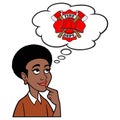 Black Woman thinking about a Firefighter Badge