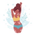 Black woman with vitiligo. World vitiligo day. Self care, self love, body positive. Vector illustration